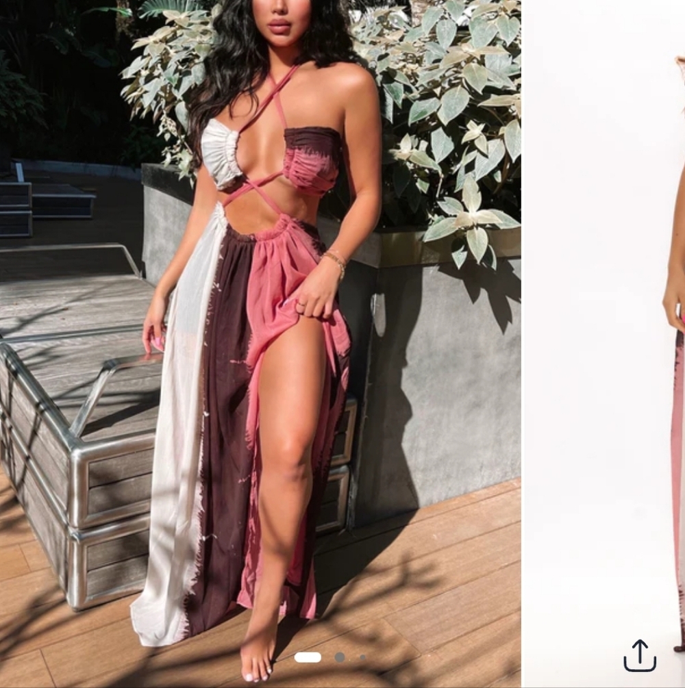 Stylish Halter Maxi Dress in Pink and White